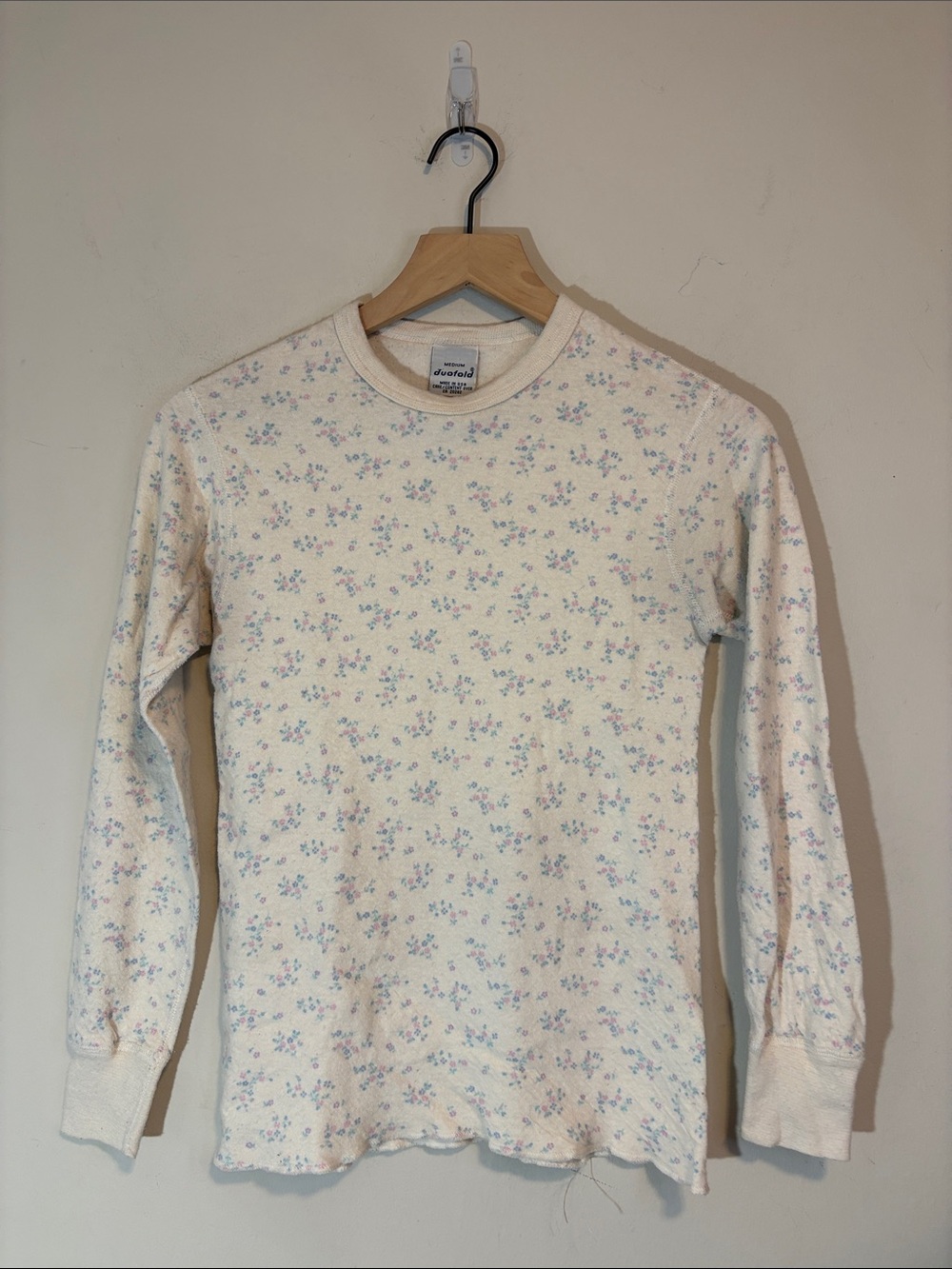 Vintage Ditsy Floral Print Cotton Wool Nylon Thermal Base Layer Layering Top VTG